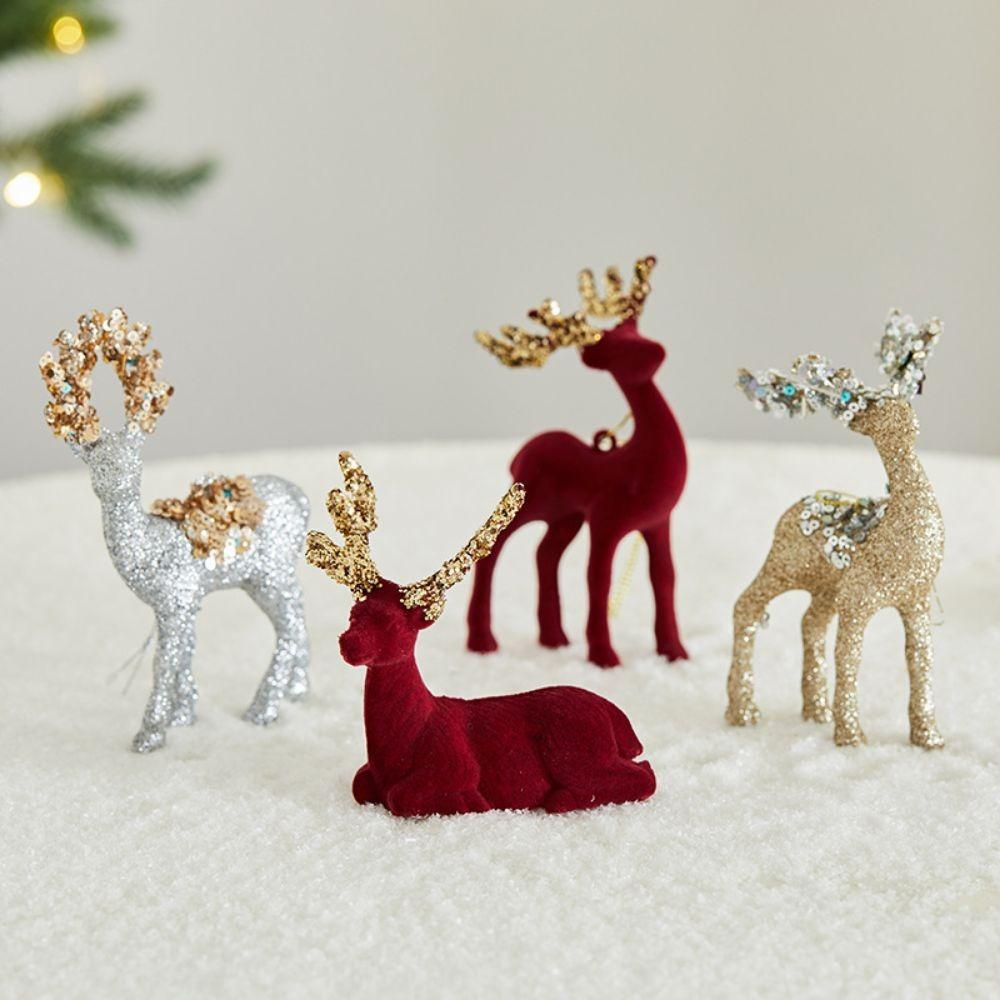 Elegant Standing Velvet Christmas Reindeer Simulation Reindeer Ornaments  Table
