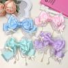 Cute Solid Bow Lace Pearls Chain Hair Clip For Girls Sweet Hair Ornament Princess Headband Hairpin Fashion Hair Accessories