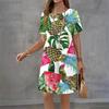 Flower Pattern 3D Printed Women's Loose O-Neck Pullover Dress Watermelon Pineapple Fruit Pattern Print Comfortable Casual Short Sleeved Dress
