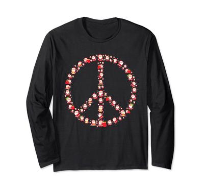 Christmas Peace Sign Santa Claus Retro Hippie Happy Holidays Long Sleeve T-Shirt