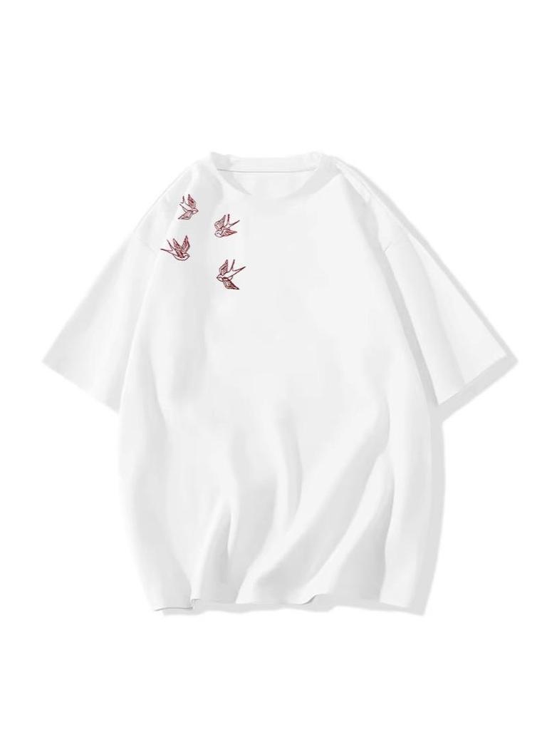 Women's Oversized Retro Print Cotton T-Shirt - Short Sleeve, Trendy Literary Design