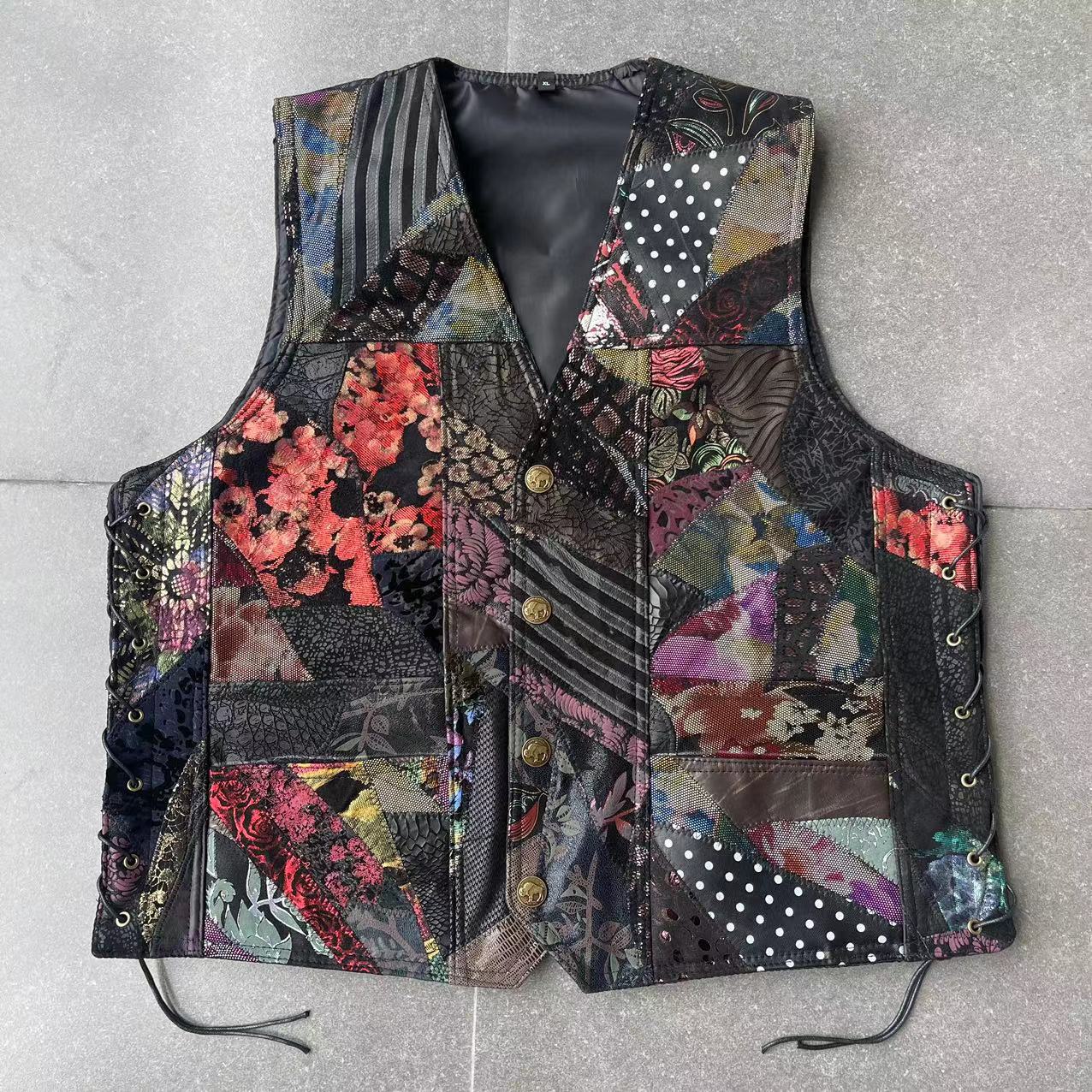 

European and American locomotive leather vest, men s vest, leather vest, riding vest, net version pure black classic XXXXL