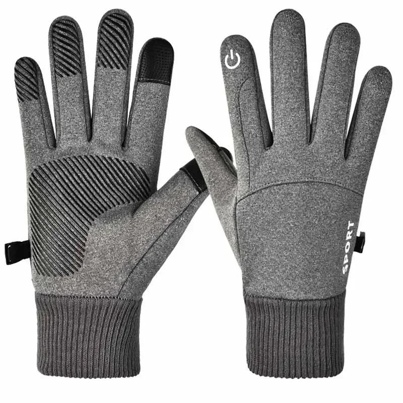 

Gloves Winter Warm Full Finger Plus Velvet Heated Gloves Waterproof Heated Hands Motorcycle Skiing Touch Screen Fleece Gloves сірий