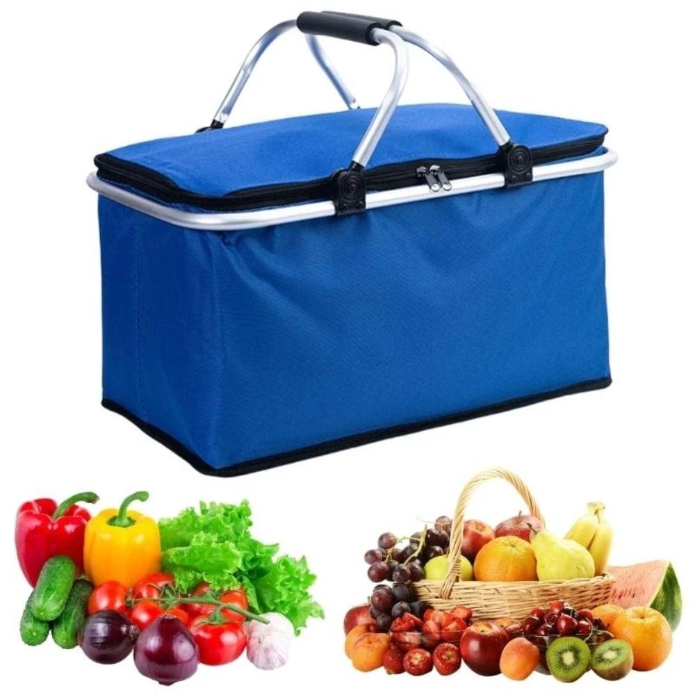Foldable Picnic Food Bag Large Capacity Insulation Storage Basket Insulated Cooler Bag  Car