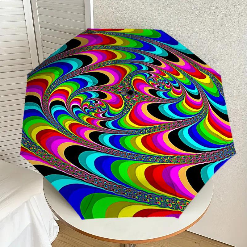 1pc Psychedelic Spiral Automatic Open/Close Umbrella with Windproof, 8-Rib Sturdy Canopy, Durable Ribs, Fashionable Design1130A