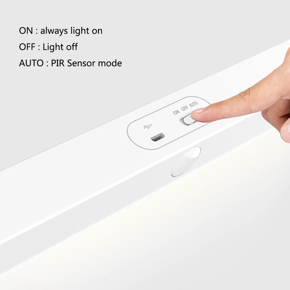 PIR Motion Sensor Under Cabinet Light For Kitchen Bedroom Closet Wardrobe USB Rechargeable Wireless LED Light Bar Auto On/Off