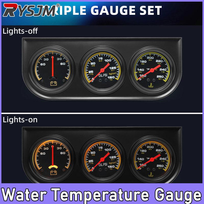 3in1 Water Temp Gauge 52MM Oil Pressure Gauge PSI AMP Volt Meter 12V Kit Car Triple Gauge With  Water Temp Sensor
