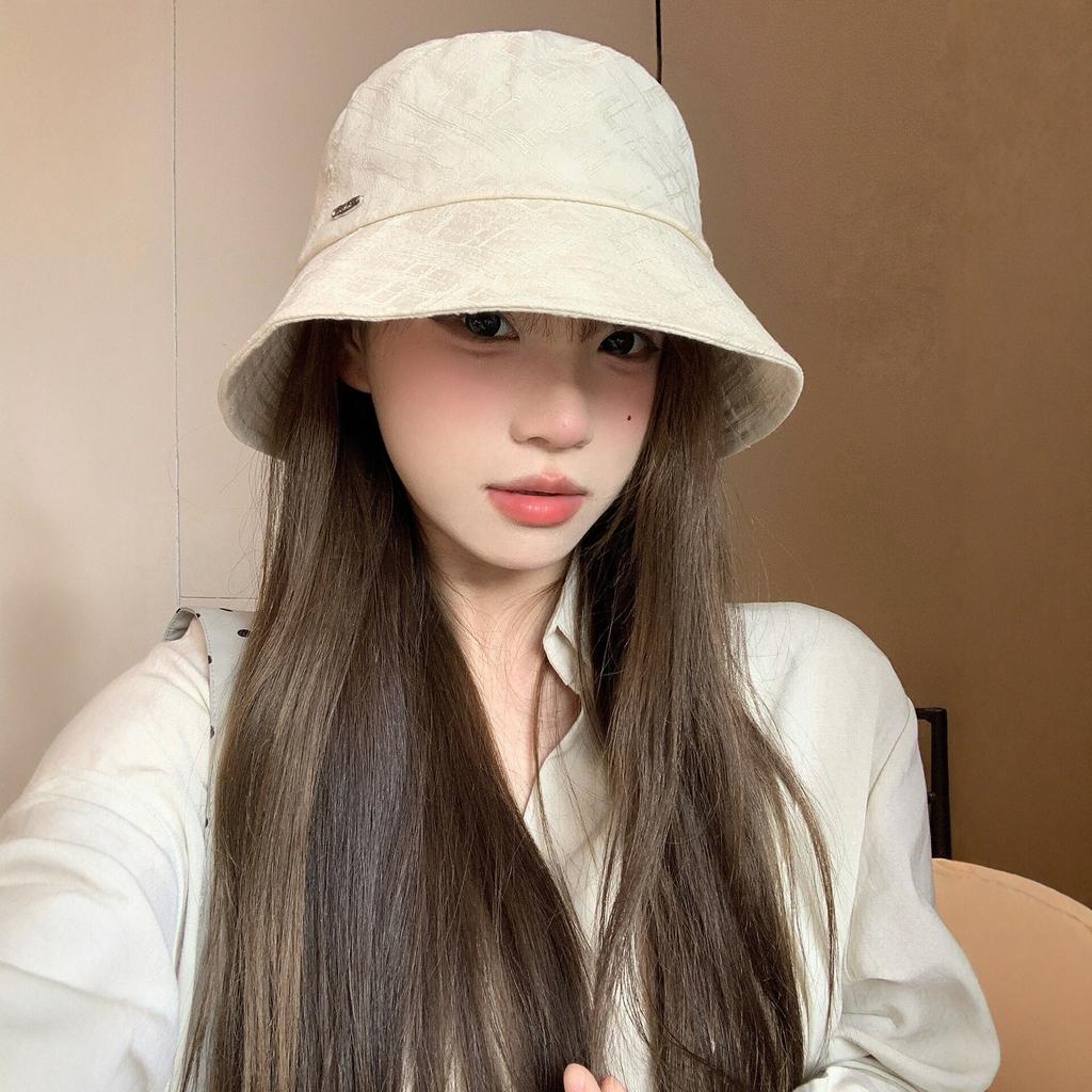 Simple big head circumference bucket hat women's spring and summer thin sunshade sunscreen basin hat showing small face plain bucket hat