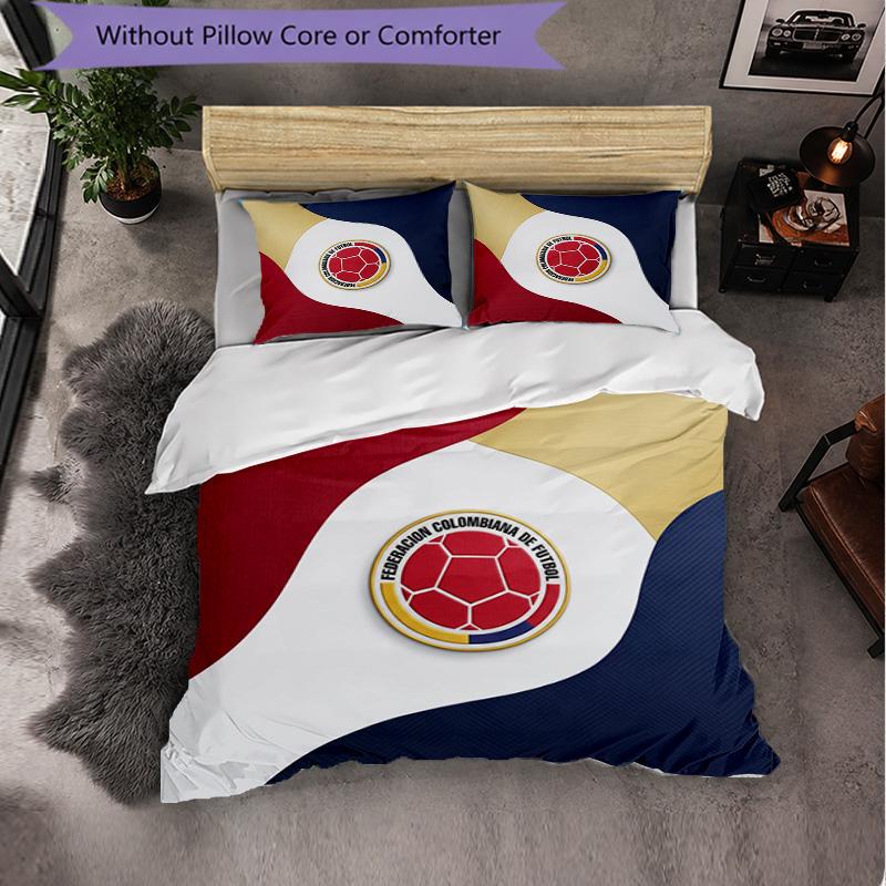 Colombia Football Pattern 3 Pieces Bedding Set Soft Microfiber Duvet Cover with Pillow Cases for Bedroom