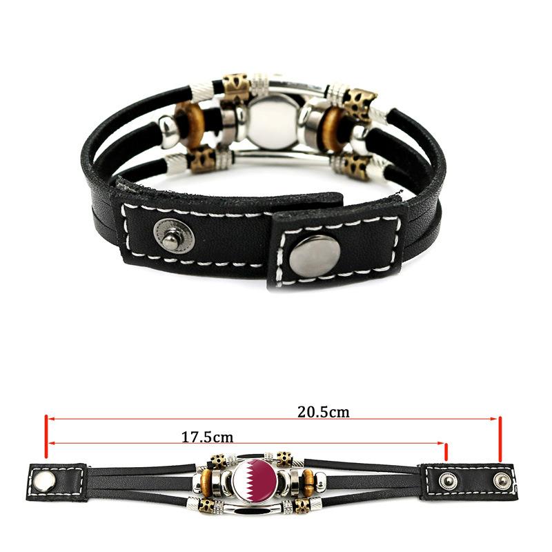 Factory National Country Flag Design Bracelet Crystal Bead Snap Button Sports National Team Jewelry Gift Leather Wrap Bracelet