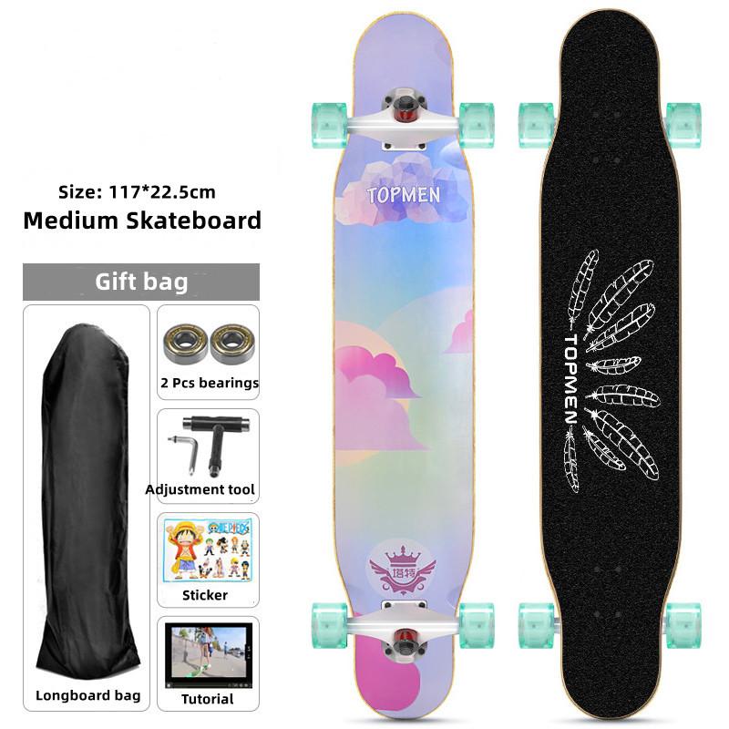 106MM Skateboard pro začátečníky Longboard Javor Flat-Plate Double Rocker Board Ocelové ložisko PU kolečka Dětské skateboardové prkno pro dospělé