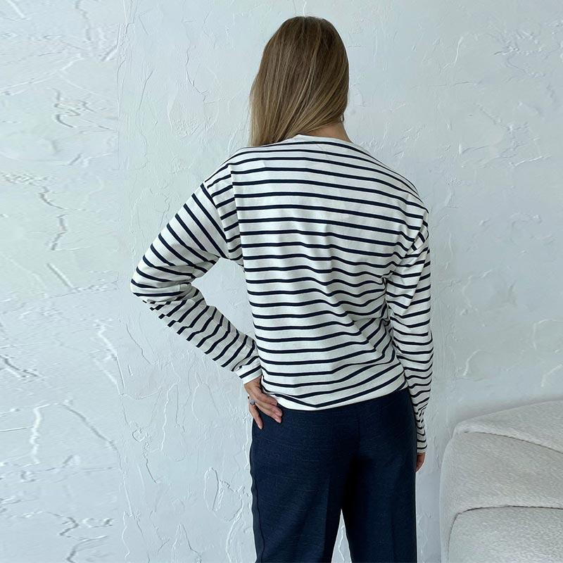 Cozy Loose Long Sleeve Striped T-Shirts Women Autumn Basic Casual Cotton Tops Round Neck Street Style Blouse