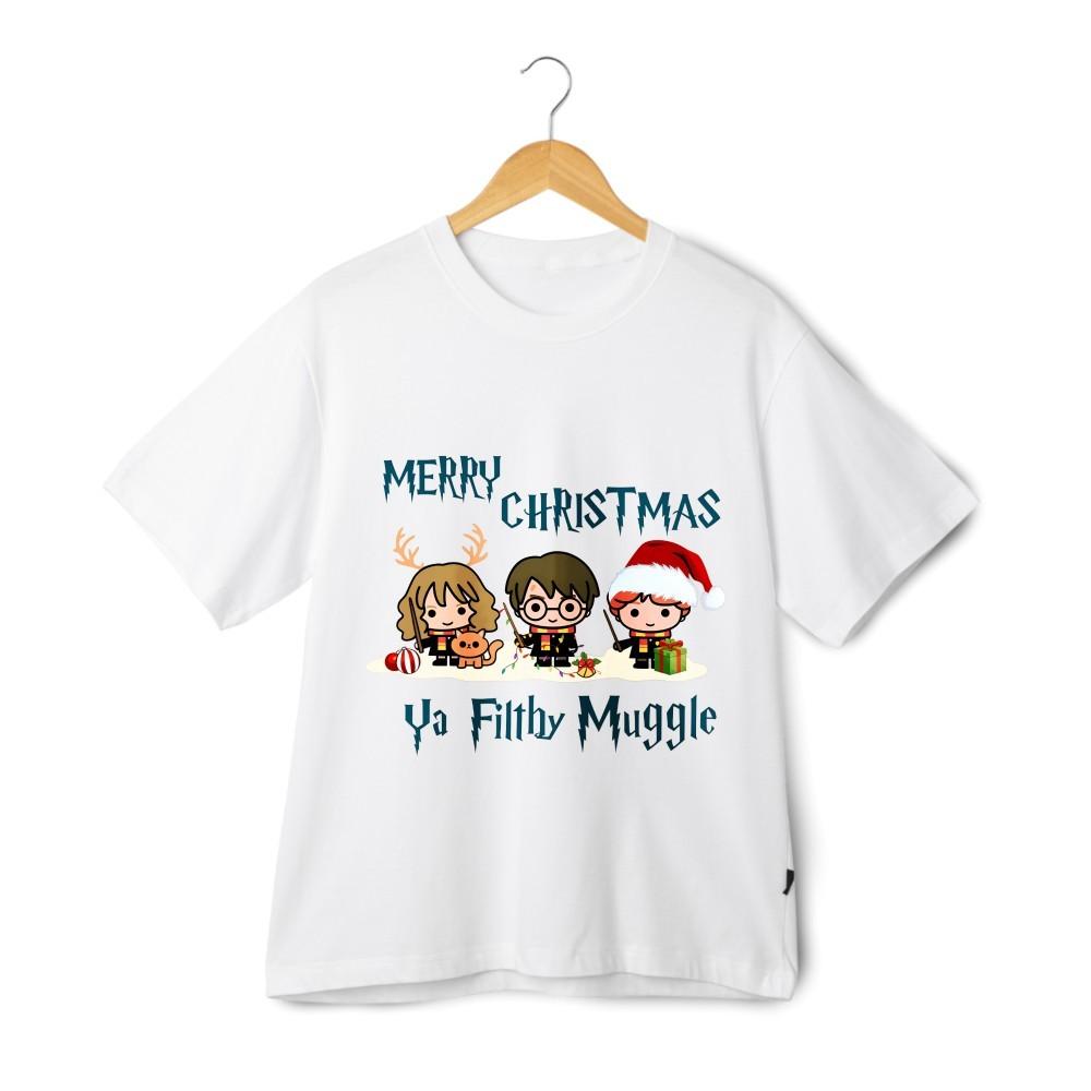 Merry Christmas Hogwatrs School Inspired Chibi Trio Friends Holiday T-Shirt XXL