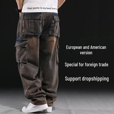 "Herren-Workwear-Jeans im amerikanischen Stil mit weitem Bein und lockerer Passform und mehreren Taschen"