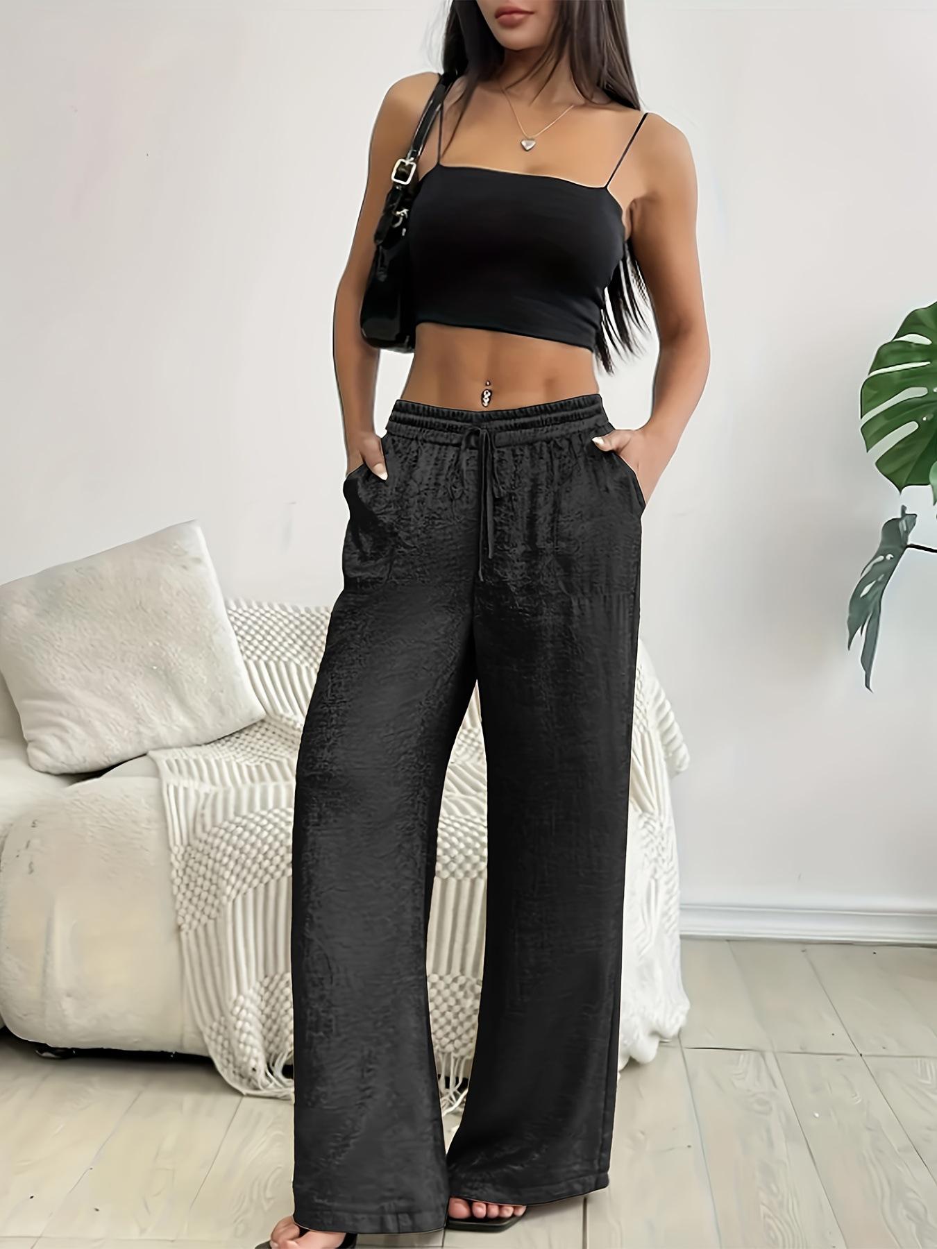 

Women s Spring/Summer Sequined Drawstring Straight-Leg Pants XXL чёрный
