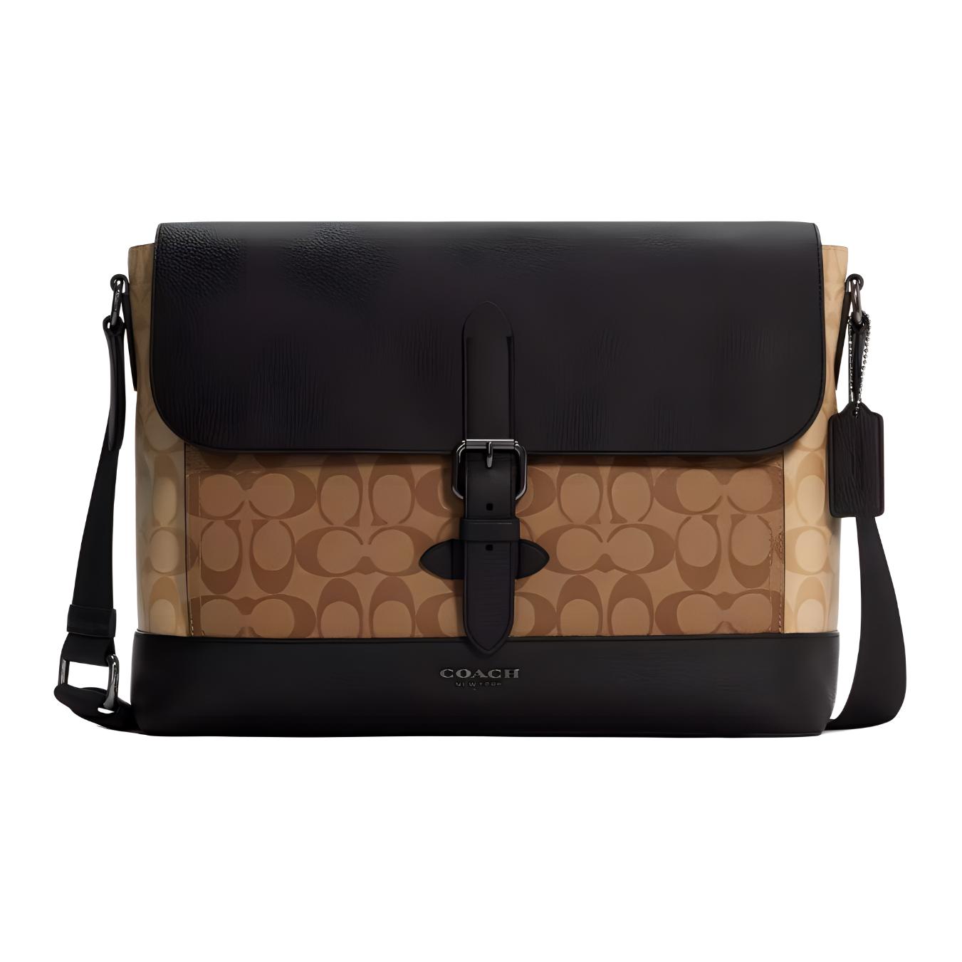 

Coach Hudson Messenger Bag Khaki Signature Leather Black Trim C6079-QBT5K Basic Set (Bag+Dust Bag)