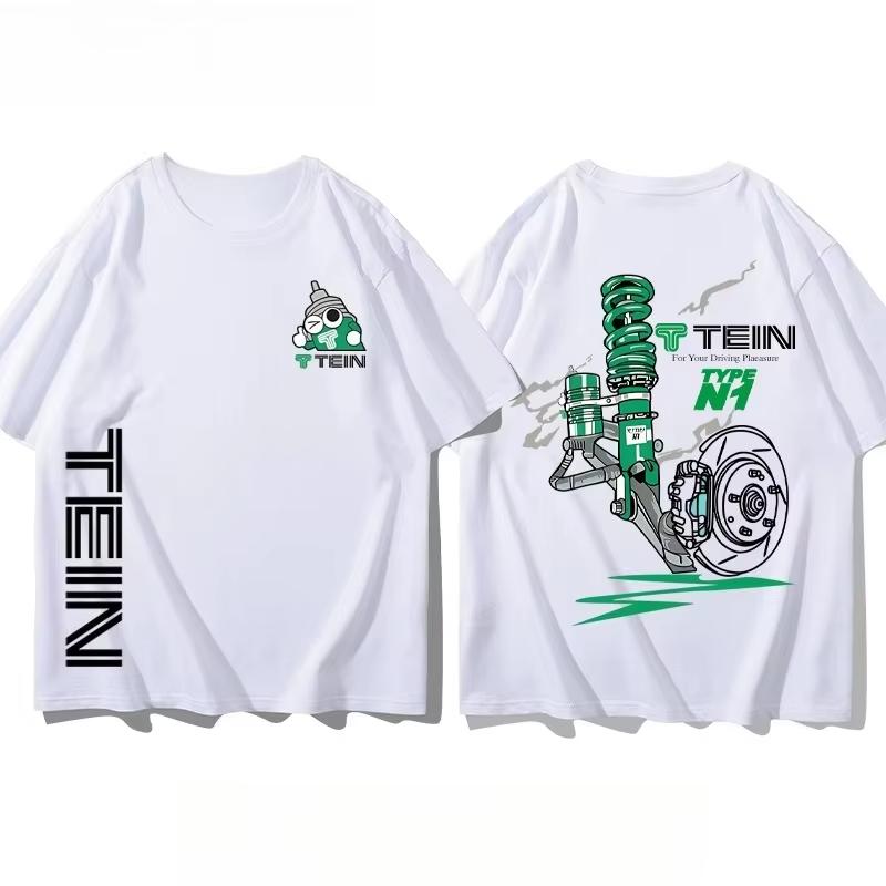 2025 New Japan TEIN Shock Absorber Modified Car Creative T-shirt Casual Men and Women Motorcycle Club Short Sleeve Cotton Top