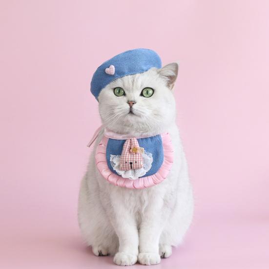 Fantasia de desenho animado para animais de estimação, chapéu, boina para cachorro pequeno com alças ajustáveis, bandana jeans para animais de estimação, acessórios para vestir para cães pequenos e médios e gatos