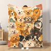 Fflannel Blanket 1pc Smiling Dogs In A Group Soft Comfortable and Warm This Nap Blanket/sofa Blanket Is Suitable for All Seasons a