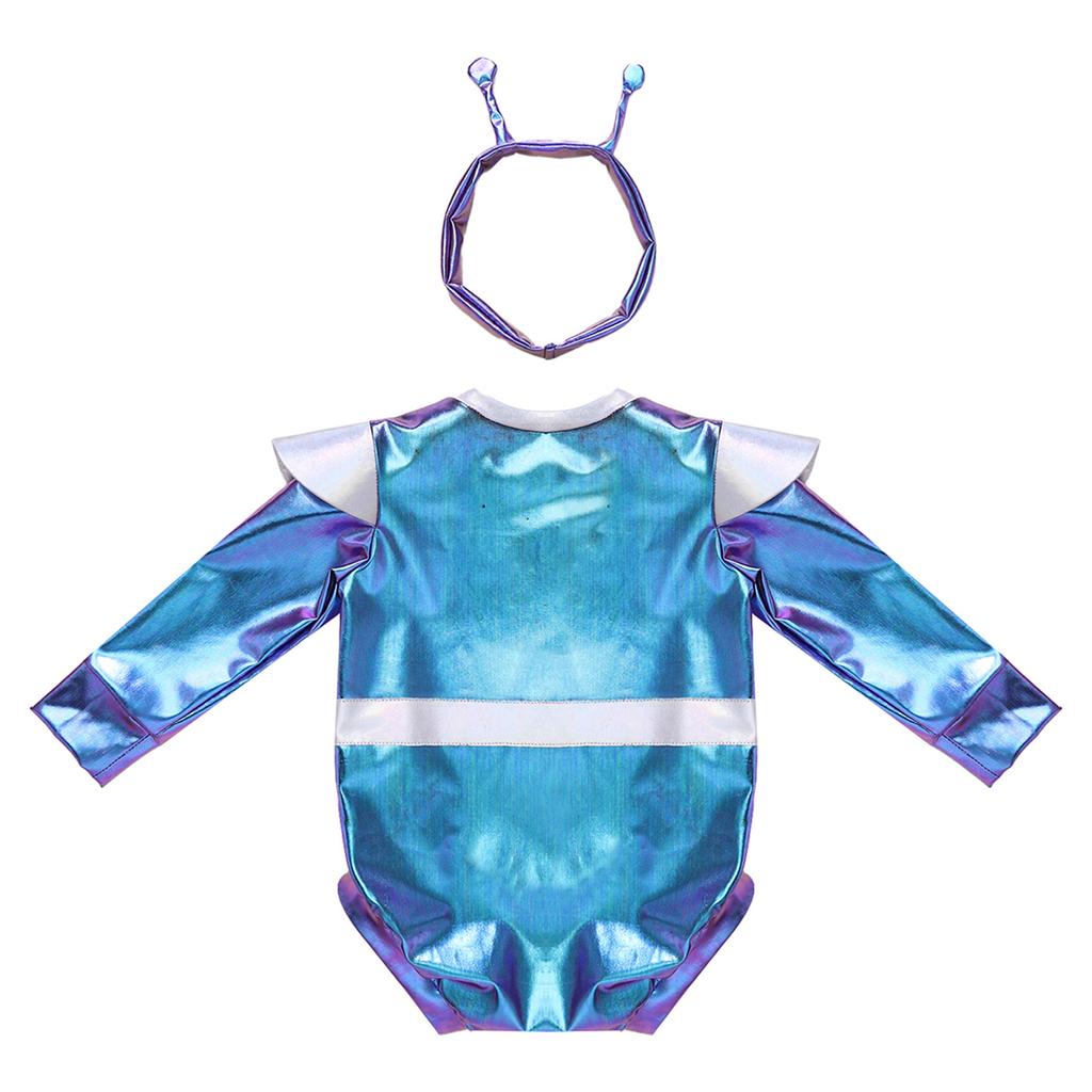 Costume Alieno Metallico per Neonati Tuta Design Color Block Chiusura a Bottoni sul Cavallo Manica Lunga con Cerchietto Coordinato per Fotografia Travestimento