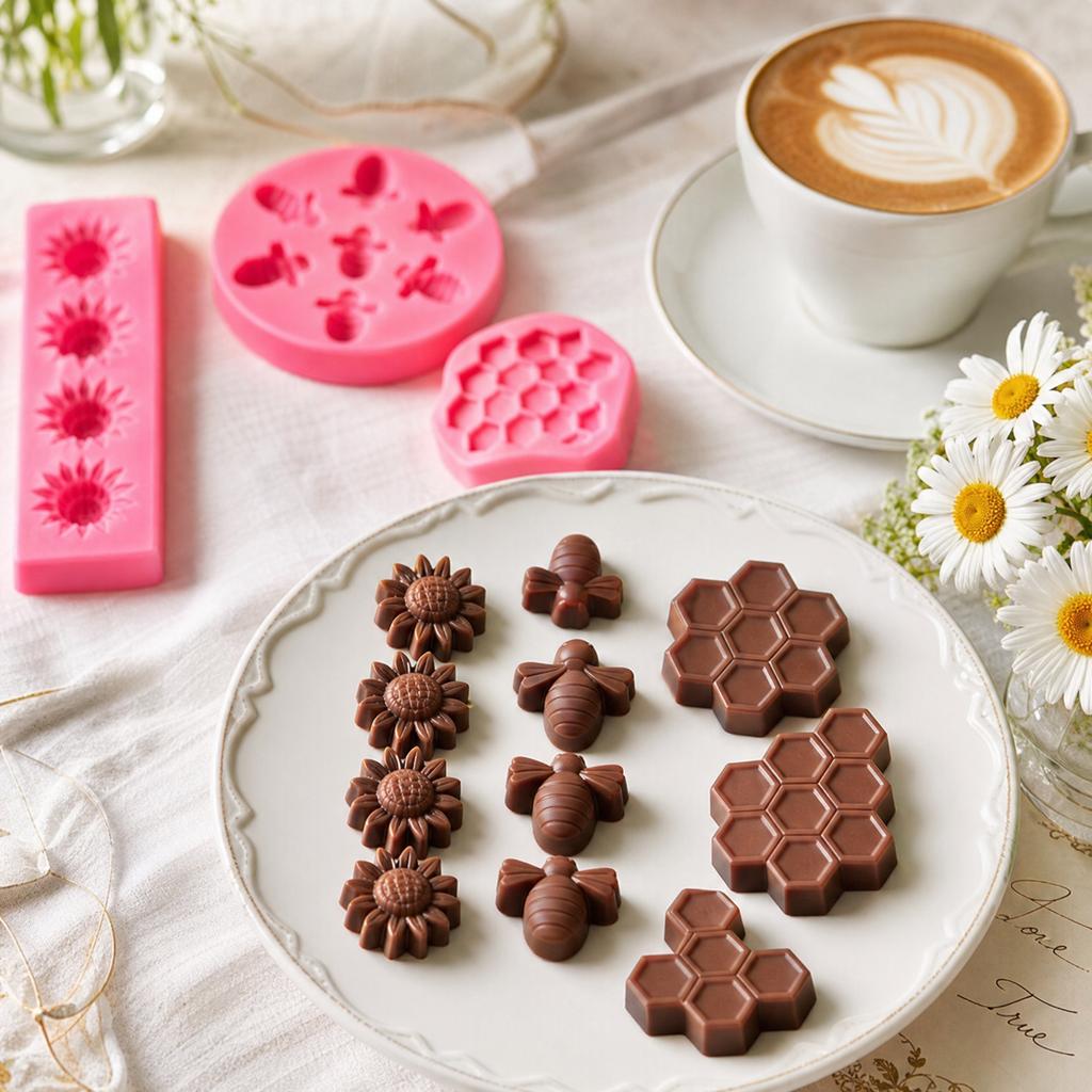 3pc Silicone Mold Set for Cake Baking Soap Making Honeycomb Bee Sunflower Design Flexible Nonstick Molds for Crafting and Baking