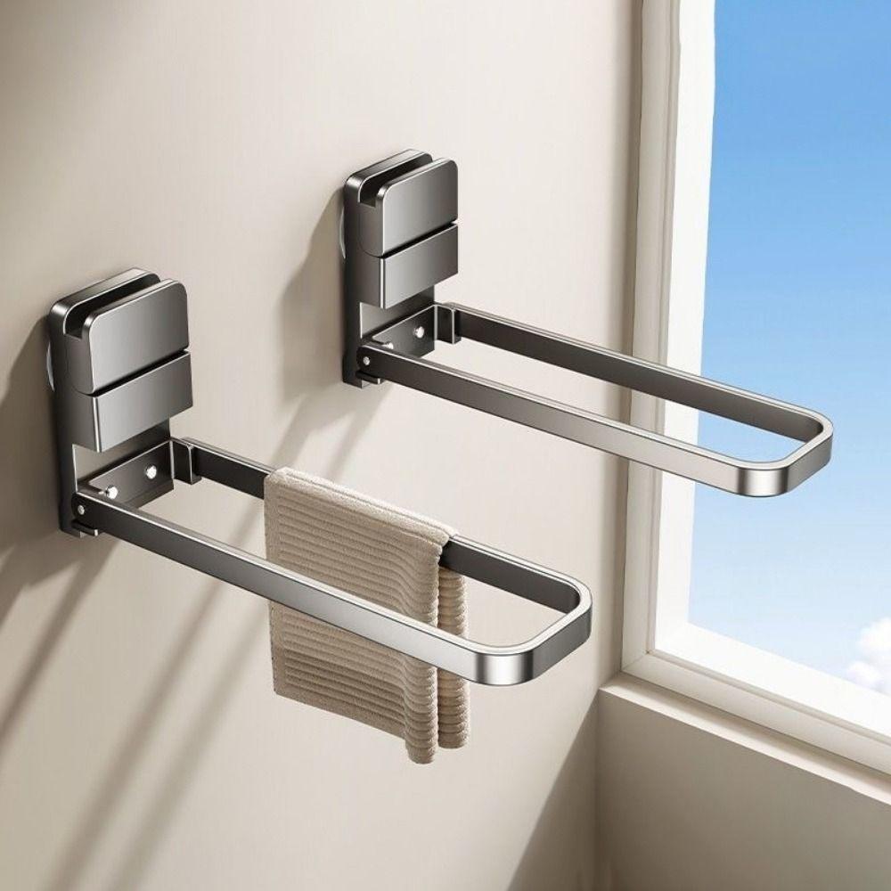 Carbon Steel Suction Cup Towel Hanger Compact Design Damage-Free Folding Towel Rack Moisture-Resistant Space Saving