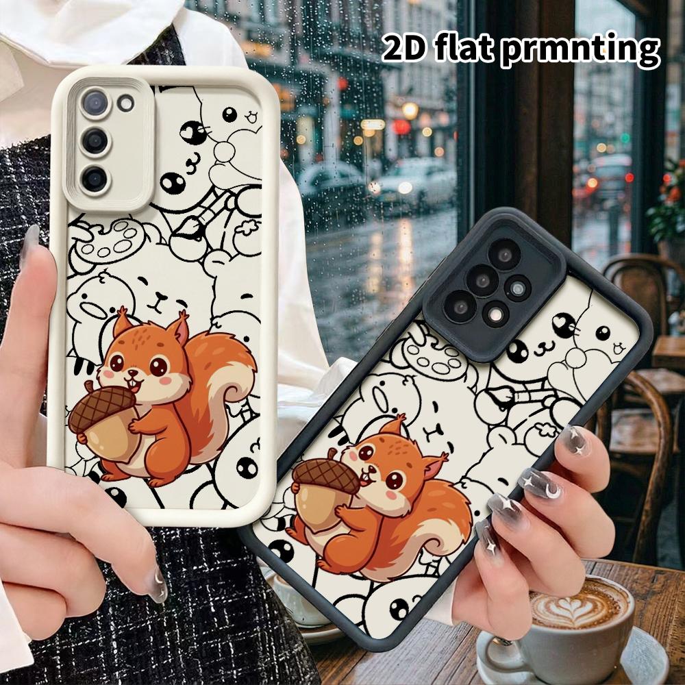 Phone Case: 2D flat, fits Samsung Galaxy A34 A35 M05 M06 S20 S22 S21 FE Plus 5G protective cases, a little squirrel hugging an acorn, perfect Christma