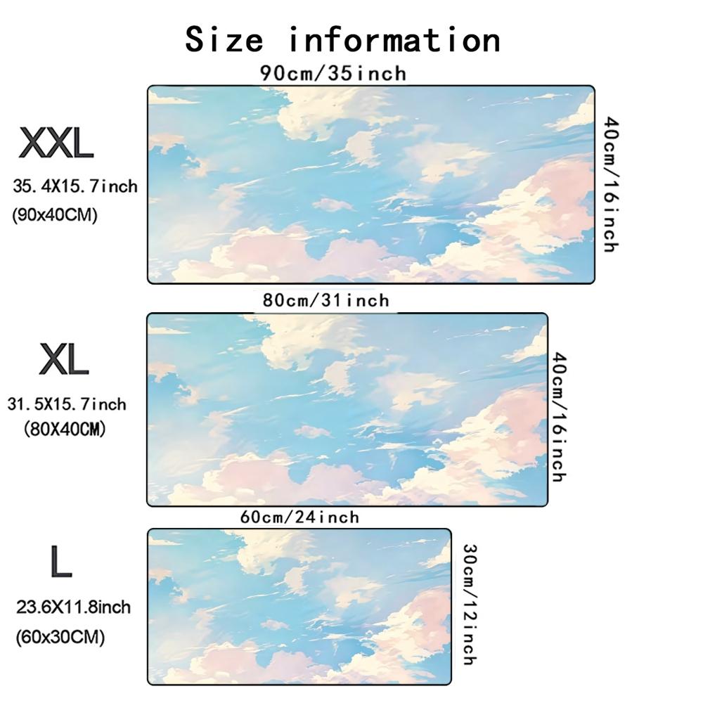 Soft Pastel Blue Pink Sky Cloud Dreamy Aesthetic Gaming Mouse Pad Non Slip Rubber Stitched Edge Large Keyboard Desk Mat Mousepad
