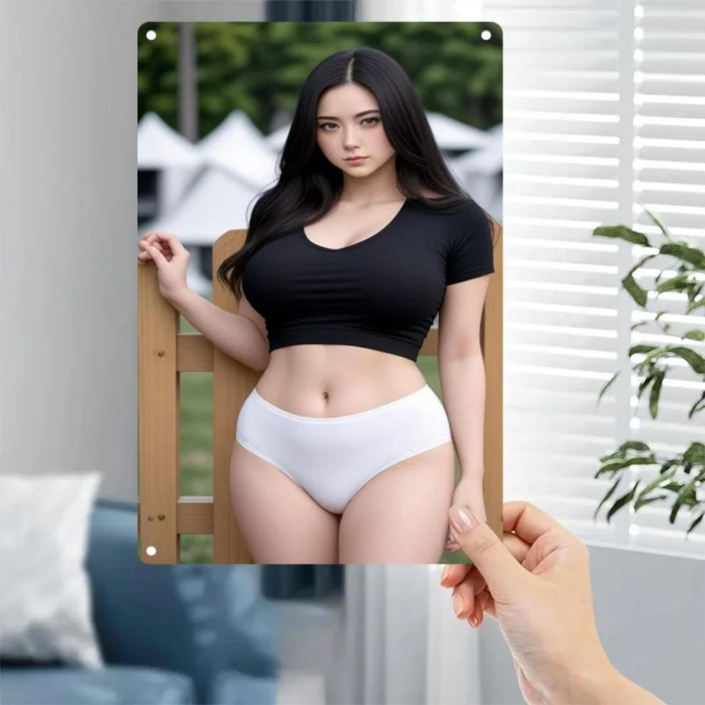 Kovový nápis - Minimalistický ženský portrét Vintage nástěnné umění pro domácí dekoraci Kavárna Bar