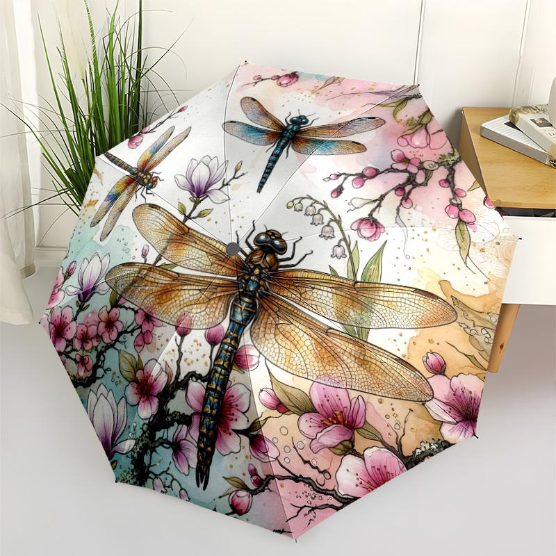 Art Nouveau Dragonfly Compact Travel Automatic Umbrella Compact 8-Rib Lightweight Durable Plastic & Iron Perfect for Outdoor Adventures