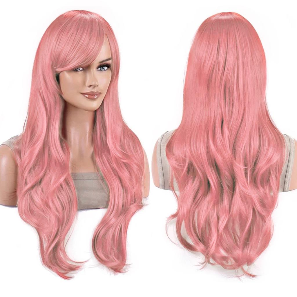 Parrucche Colorate Sintetiche Ondulate per Cosplay Lunghe 70cm con Frangia Parrucca Costume per Donne