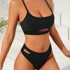 Solid Color Black Cutout Two Piece Swimsuit for Women