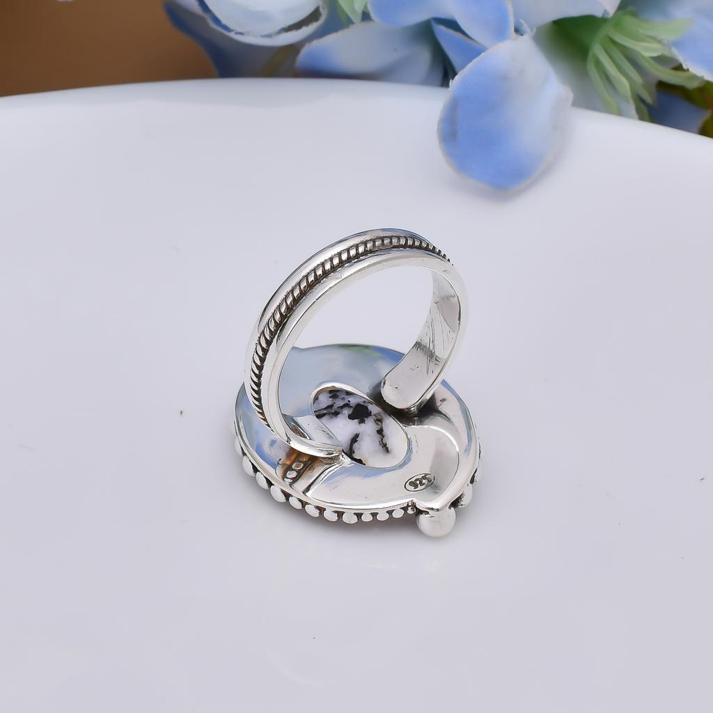 White Buffalo Turquoise - Nevada 925 Sterling Silver Ring V4994, Black & White Ring, Oval Ring, Valentin's Day Gift, Gift For Her, Birthday Gift, Hand