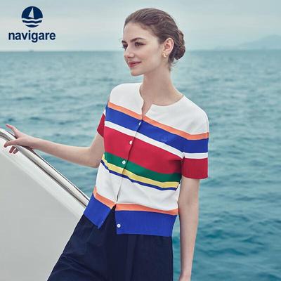 Women's Striped Short-Sleeve Knit Cardigan