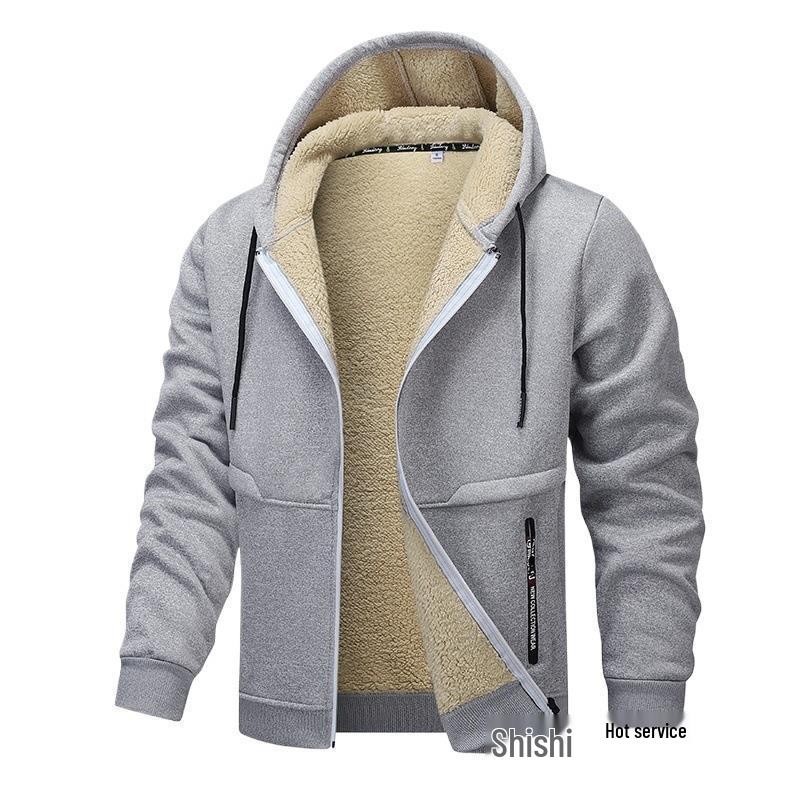 2026 Fall/Winter Thickened Lambswool Hooded Cardigan - European Size Casual Sweatshirt