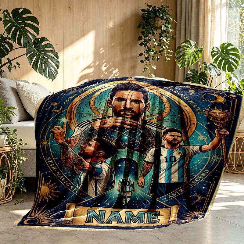 Custom Name Personalized Leo Messi Print Blanket, Home Decor, Bedroom, Sofa, Camping, Couch, Gifts for Birthday Christmas