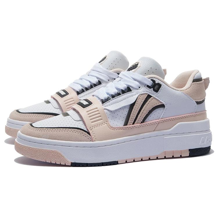 new LINING Badfive Vintage Basketball Shoes Women's Low Top Standard White/Soft Rose Pink