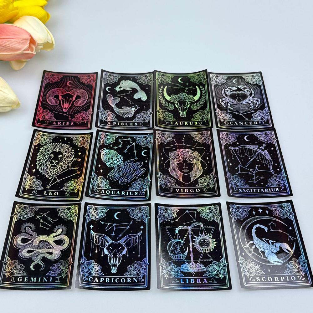 

Блестящие наклейки с созвездиями зодиака Двенадцать созвездий Металлическая фольга Наклейки Набор Готический темный стиль Водонепроницаемые Креативные наклейки