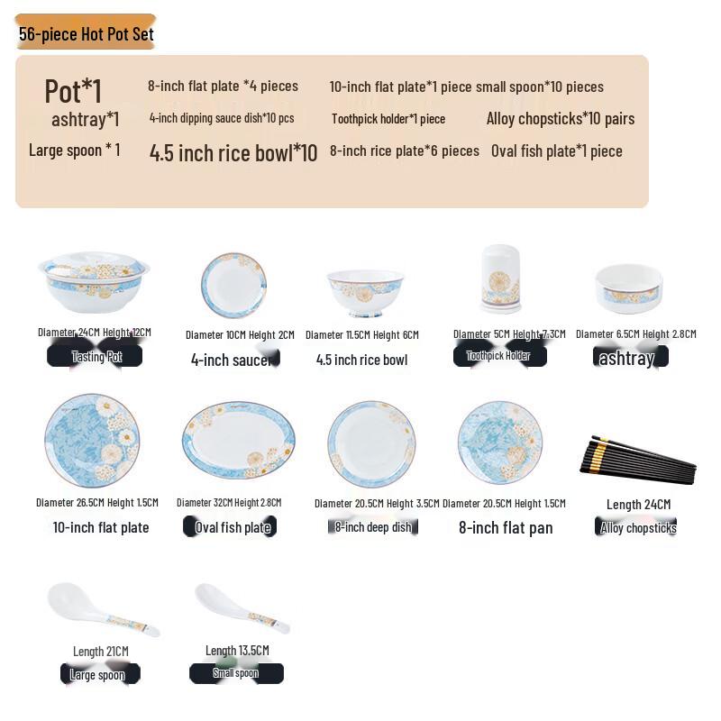 Ru Han 56-Piece European Overglaze Bone China Dinnerware Set