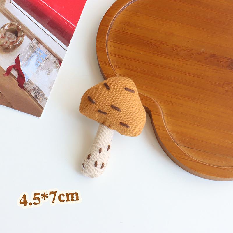 Korean Mori Series Floral Brooch: Handmade Cotton Linen with Apple, Mushroom, and Bear Design