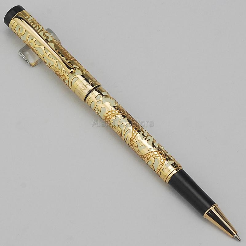 Jinhao 5000 Vintage Metal RollerBall Pen Dragon Texture Carving, Red & Golden Multicolor Rollerball Pen For Office School