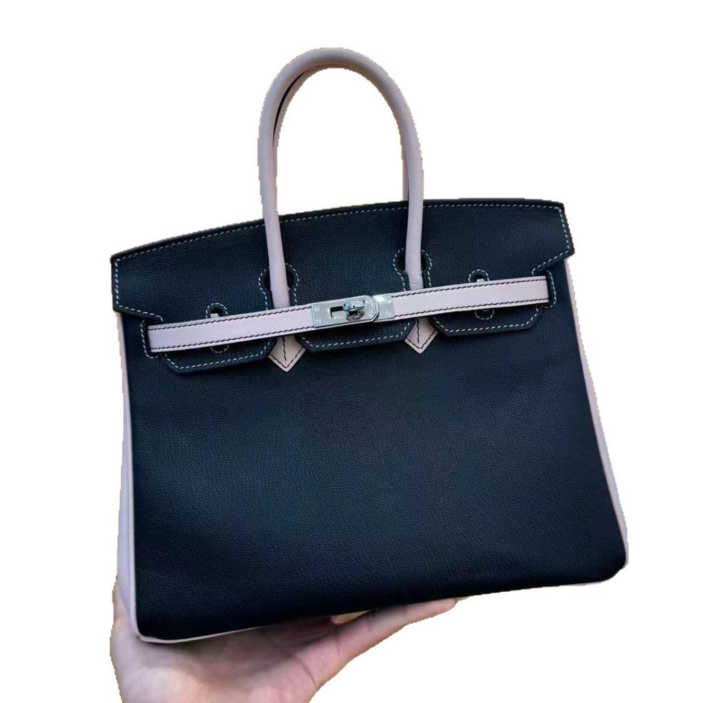 Factory Direct Sales French Sheep Pattern Bag Portable First Layer Leather Women's Bag 25cm Large Capacity Contrasting Color Cross-border Special