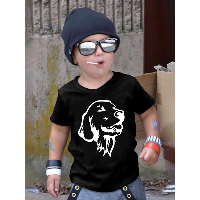 Boys Summer Crew Neck Short Sleeve T-Shirt With Dog Graphic Print 110 чёрный