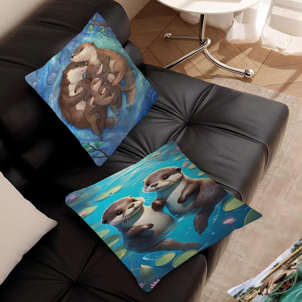 Otters Pillow Cushion Cover Pillowcase Living Room Sofa Home Decor Customized