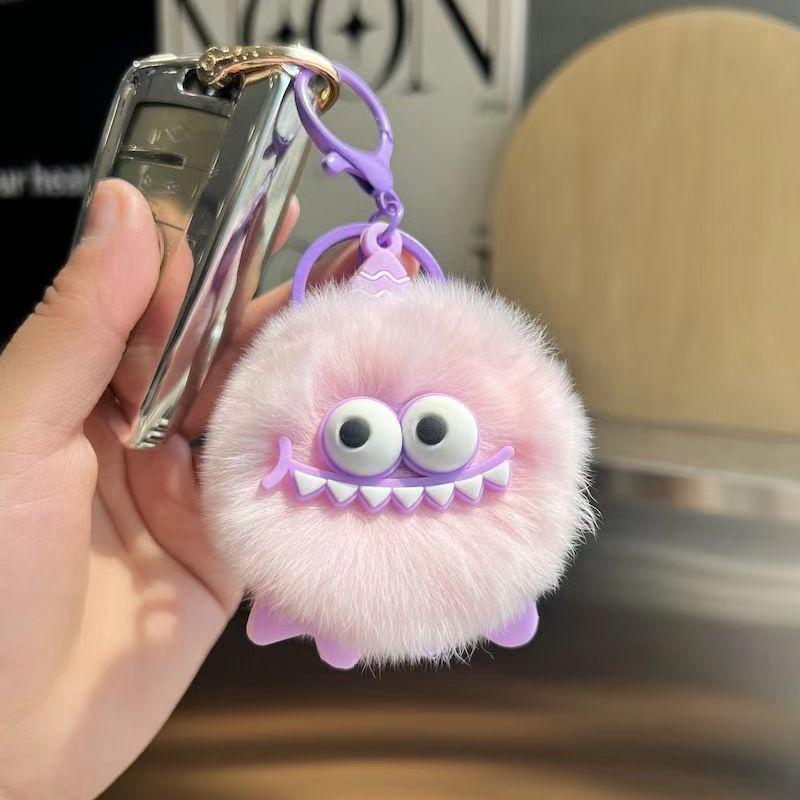 Adorable Faux Mink Fur Monster Plush Keychain Dinosaur Pendant
