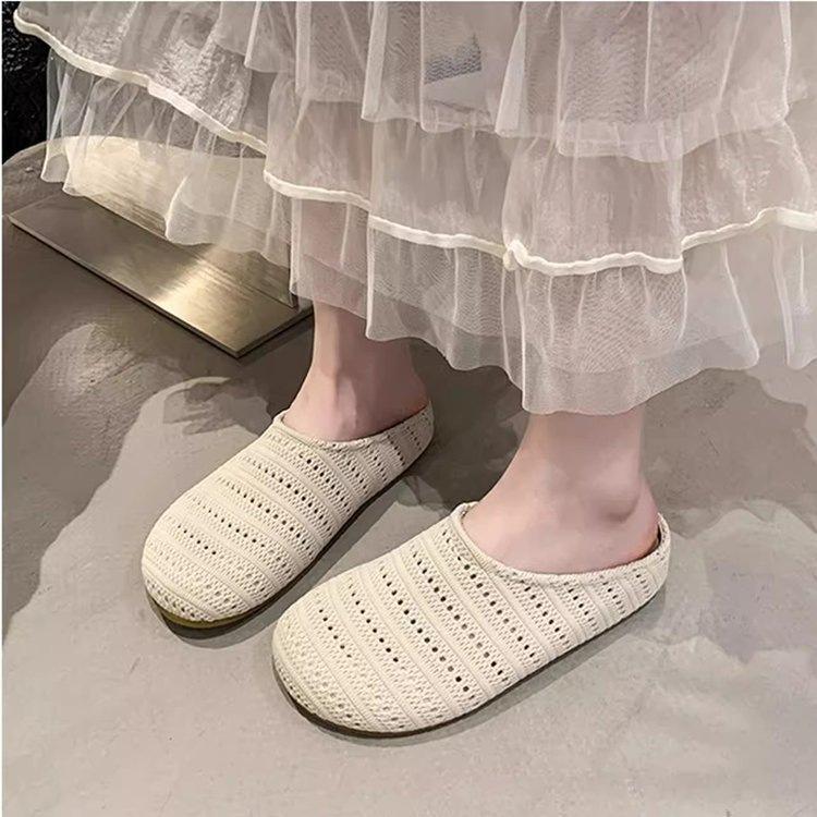 French Niche Hollow Breathable Bag Head Half Slippers Women's Summer New Wear Roman Style Thick-soled Muller Slippers