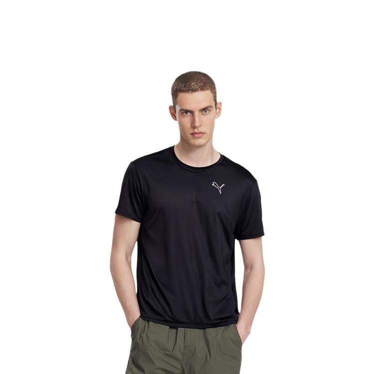 Puma Simple Breathable Outdoor Casual Sports Solid Color Round Neck Short Sleeve T-Shirt Men Tops Black 587212-01