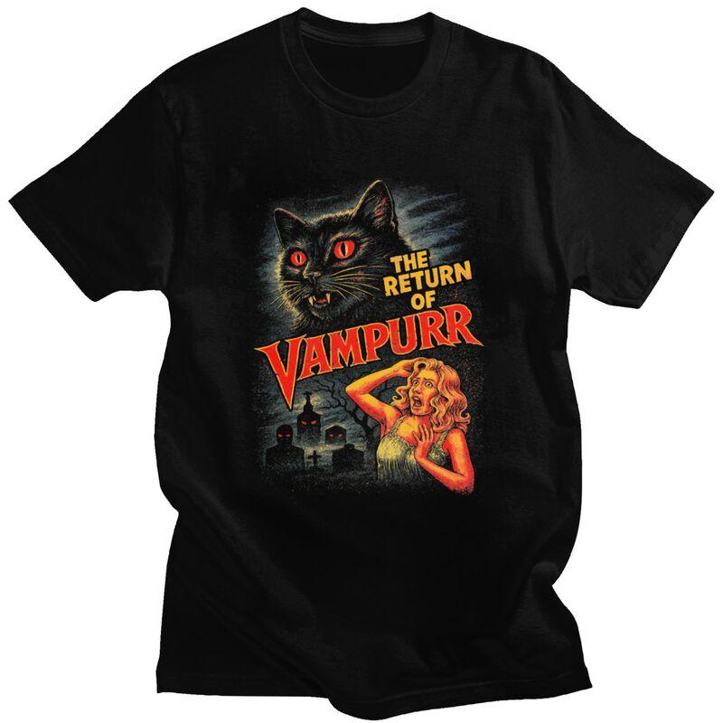 Vintage Retro Vampurr Horror Cat T Shirts Pure Cotton Tees Shirt Summer O Neck Tshirts Casual Short Sleeve Clothing For Men