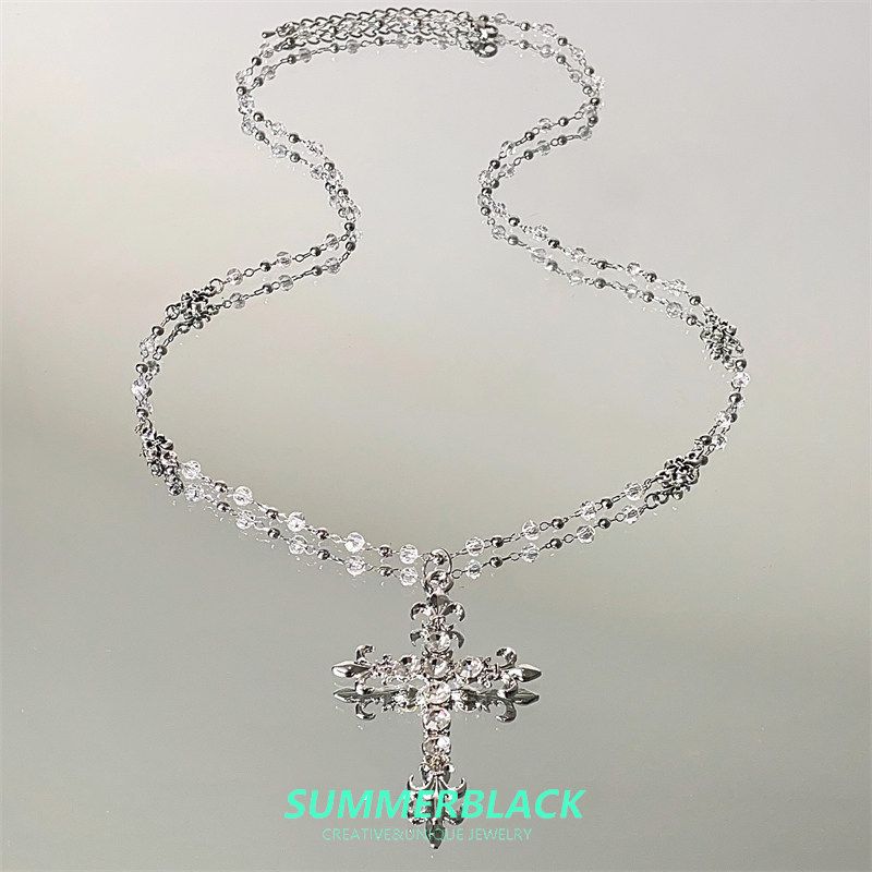 

Gyaru Light Luxury Y2g Personality Zircon Cross Beaded Necklace Women Niche European and American Versitile Fashion Choker Tide White Diamond Cross Necklace