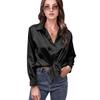 Women Shirt Lapel Long Sleeve Smooth Satin Shirt Tops Solid Color Loose Fit Casual Shirt Office Lady Shirt Daily Wear